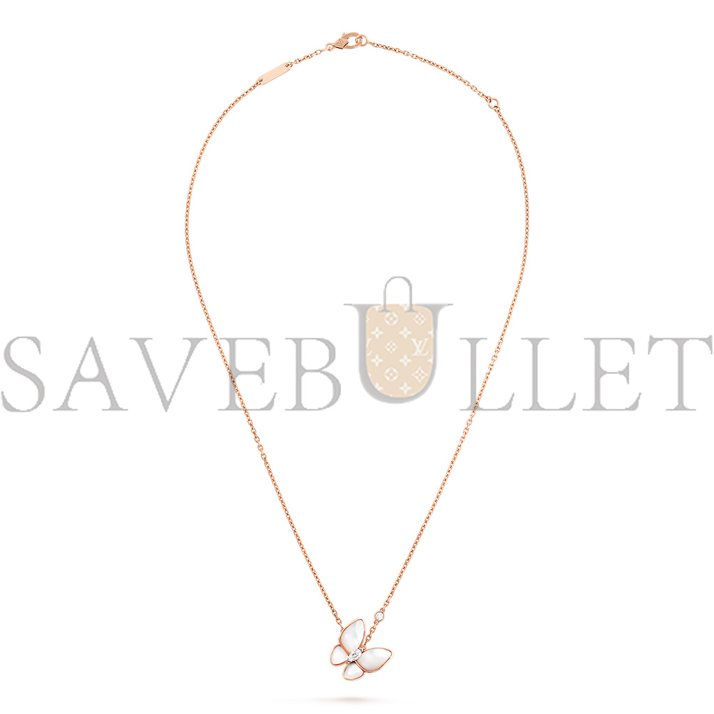 V*N CL*F arpels two butterfly pendant - rose gold, diamond, mother-of-pearl  vcaro8fo00